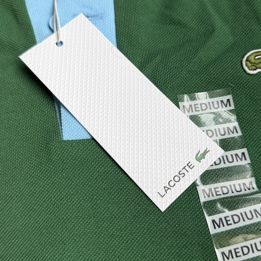 Lacoste Green Polo with Light Blue Collar - Picture 3 of 4
